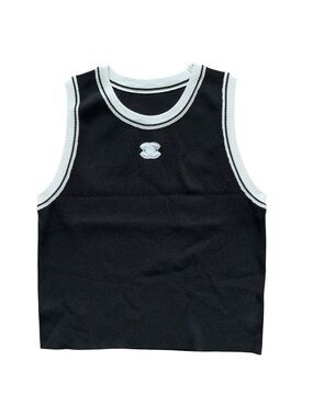 CHANEL Black Sleeveless Ribbed Tank with White Trim